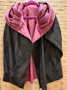 Mycra Pac Donatella Reversible Rain Jacket Fuscia Black Pleated Hood Travel S/M